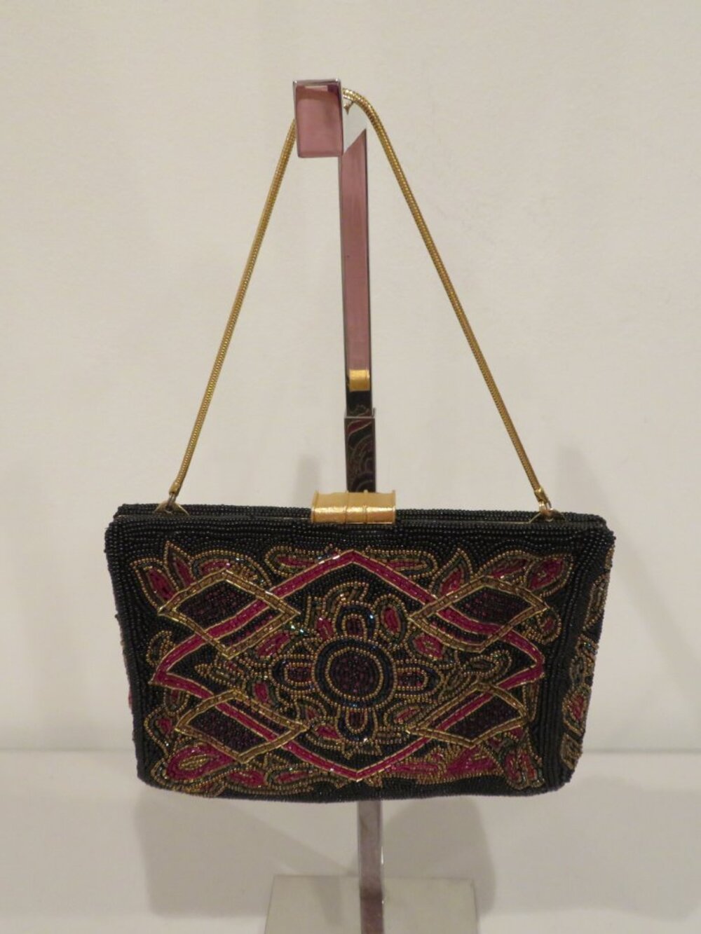 Walborg Black Red Iridescent Beaded Ornate Purse - Picture 7 of 16